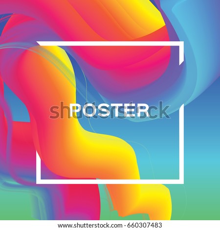 Abstract colorful poster. Wave Smoke shapes with square frame. Space for text. Dynamic Blue Paste Effect.