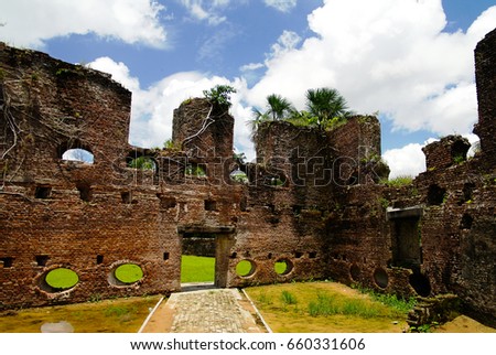 Ruins of Zeeland fort on the island in Essequibo delta in Guyana