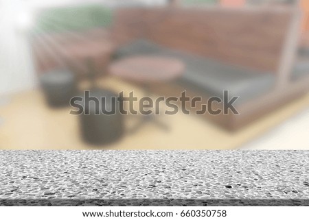 top desk with living room blurred background,Marble table