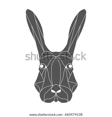 Rabbit head in gray color. Low poly vector illustration