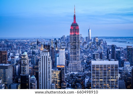 NEW YORK, USA - MAY 16,2015: MANHATTAN VIEW AT SUNSET