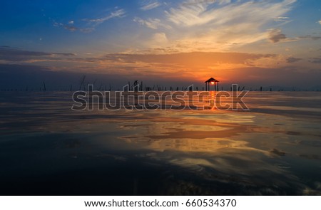 Cottage lake at sunrise,thailand