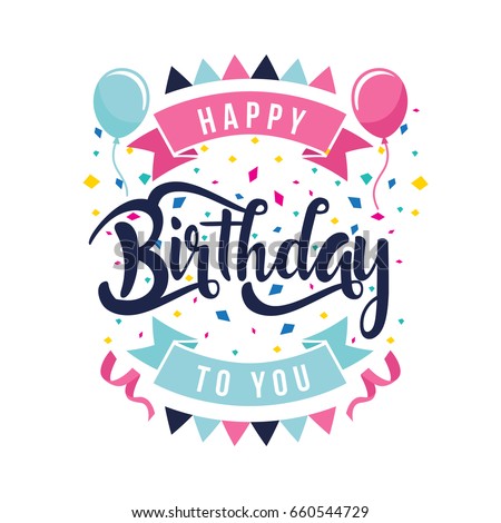 Modern Happy Birthday Card Illustration - Clean Flat Birthday Hand Lettering Typography