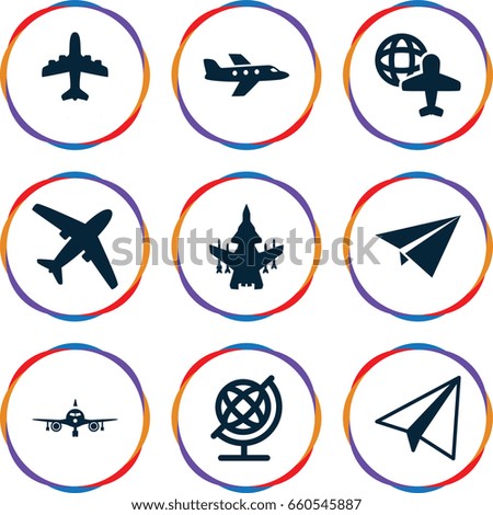 Plane icons set. set of 9 plane filled icons such as plane