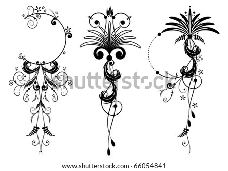 set of the vector floral banners in black and white colors