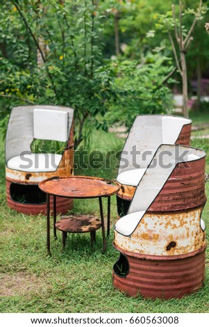 Oil drum furniture. Hand made barrels decorate for chairs