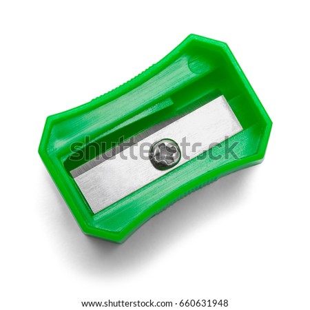 Green Pencil Sharpener Top View Isolated on White Background. Royalty-Free Stock Photo #660631948