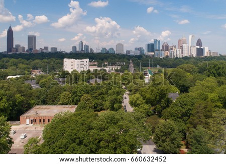 Atlanta Georgia,  Virginia HIghlands w/ Atlanta Cityscape Background
