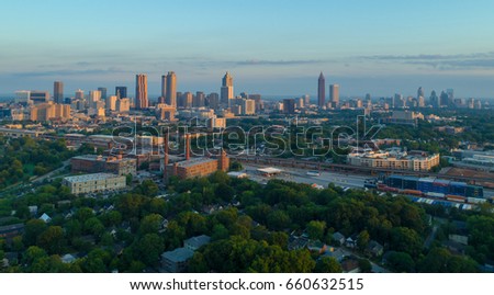 Atlanta Georgia Aerial Sunrise Shot Train yard