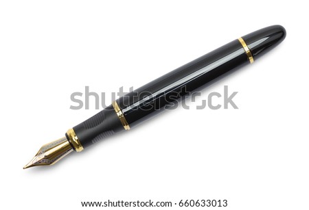 Black Fountain Pen Top View Isolated on White Background. Royalty-Free Stock Photo #660633013