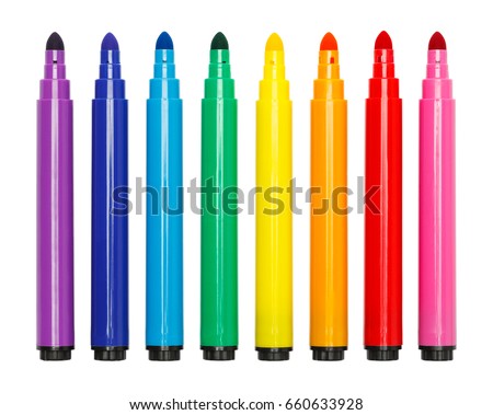 Open Colored Markers Isolated on White Background. Royalty-Free Stock Photo #660633928