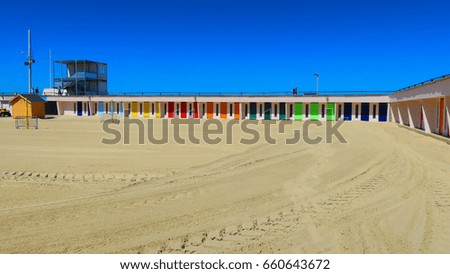 COLORED BEACH HUTS IN THE TOUQUET , PAS DE CALAIS, HAUTS DE FRANCE , FRANCE
