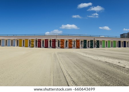 COLORED BEACH HUTS IN THE TOUQUET , PAS DE CALAIS, HAUTS DE FRANCE , FRANCE
