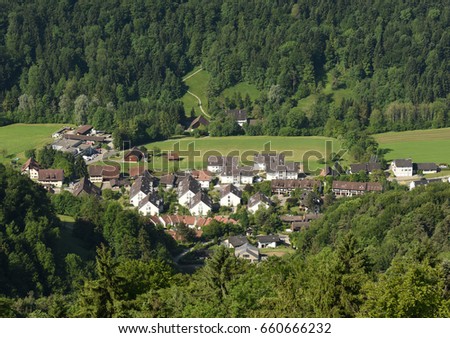 Sellenbüren village near Zurich, Switzerland, top view from Uetliberg,