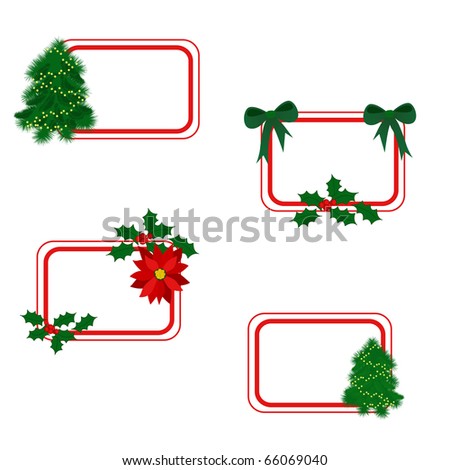 Set of Christmas cards with holly berry, poinsettia, christmas tree and free space for your text (jpg)