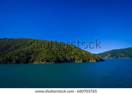 Amazing view from seen from ferry from north island to south island, in New Zealand