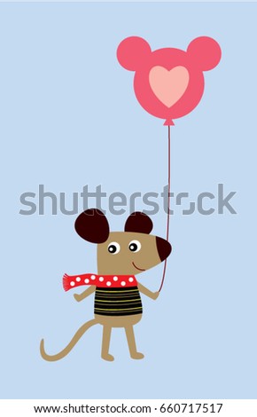 cute rat with valentine balloon vector