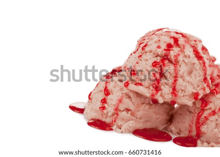 Strawberry ice cream with fruit strawberries; isolated on white background