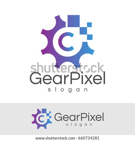 gear pixel initial Letter C Logo design
