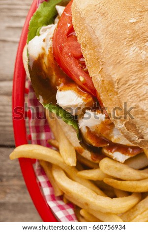 Chicken burger sandwich with French fries