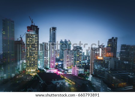  Bangkok night view with skyscraper in business district in Bangkok Thailand