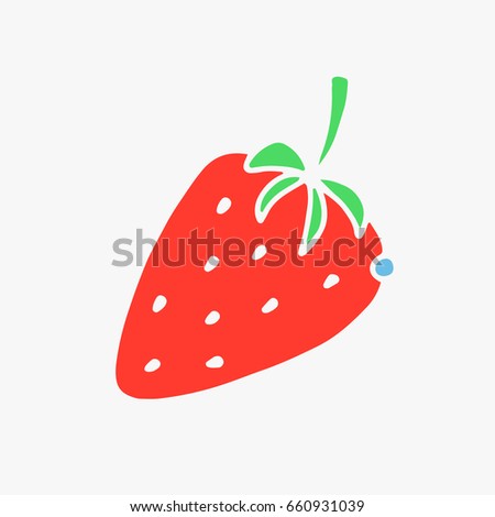 Vector strawberry illustration. Using hand drawn doodle art. Sticker in cartoon style with contour. Decoration for greeting cards, patches, prints for clothes, badges, menus.