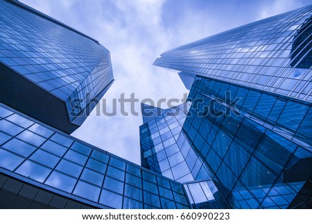 Business and finance centerwith skyscrapers in blue tones