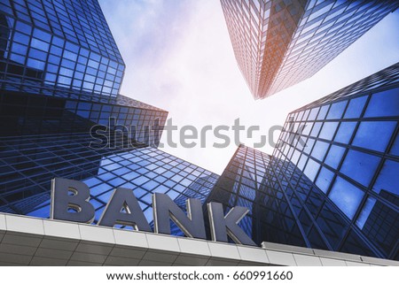 Bank building in a business area