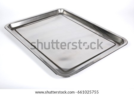 Metal backing tray on white background