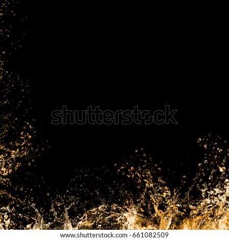 splash of apple juice isolated on black background. beautiful splash of alcohol close-up. golden water splash. engine oil splash. fuel.