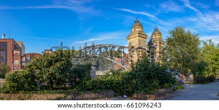 Historical footbridge "Siemenssteig" at the power plant Berlin-Charlottenburg - Panorama from five pictures