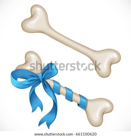 Bone for dog bandaged with gift bow and without bow object isolated on a white background