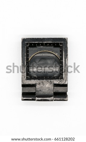 Vintage retro square portable magnifier glass isolated on white background.
