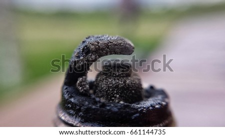 oily, rusted and weathered car spark plug closeup photo