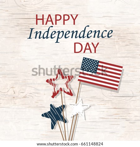 Happy Independence Day 4th july. Design Template background with hand drawn stars in national colors, American Flag for greeting cards, posters, banner, leaflets, brochure.  illustration.