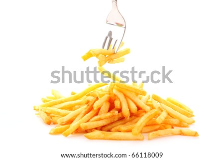fried potatoes on white background