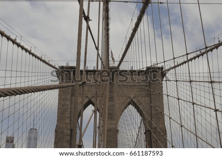 Brooklyn bridge cables and arches looking towards Manhattan