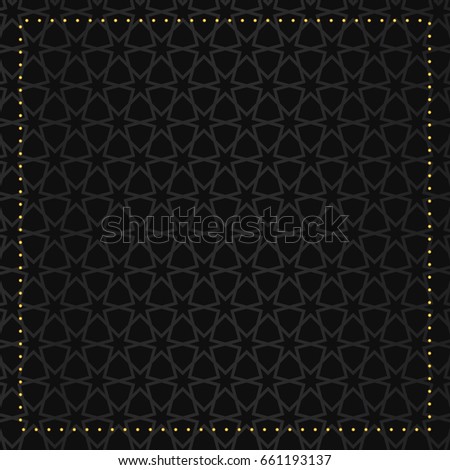 Islamic art background. Moroccan pattern, arabesque vector illustration. Black backdrop.