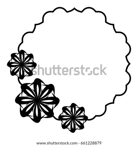 Elegant silhouette frame with decorative flowers. Copy space. Vector clip art.