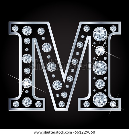 Vector M letter made with diamonds isolated on black background