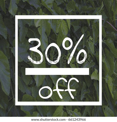 Sale thirty percent off sign on green leaf background