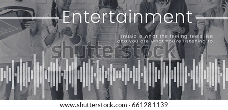 People standing and enjoying music network connection graphic