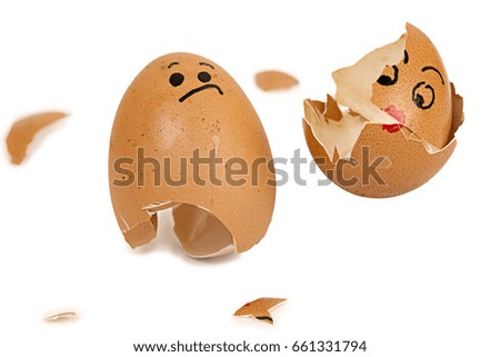 An egg with a face. Concept of scowl.