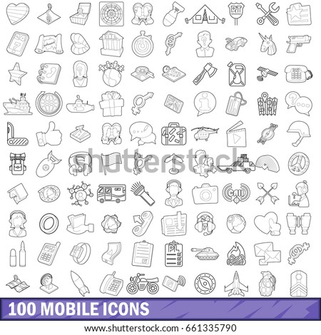 100 mobile icons set in outline style for any design vector illustration