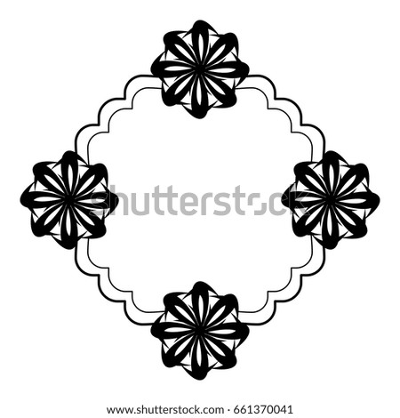 Elegant silhouette frame with decorative flowers. Copy space. Vector clip art.