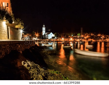 Landscape photo of mediterranean town at night