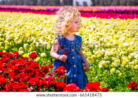 Little girl on a flower field