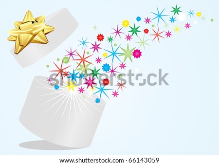 Vector of holiday open explore gift with fly stars