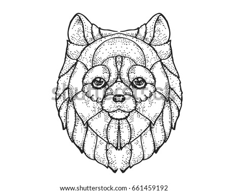 Detail Dotted Style Hand Drawing Dog Illustration - Pomerian