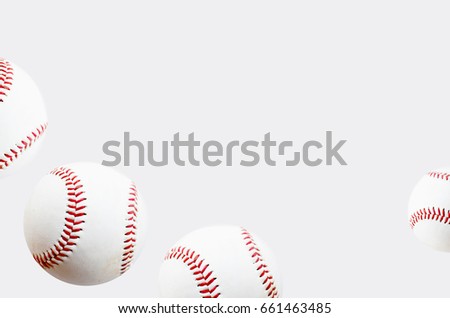 Closeup of baseballs on white background.  Athletic ball player equipment image that shows all American sport.